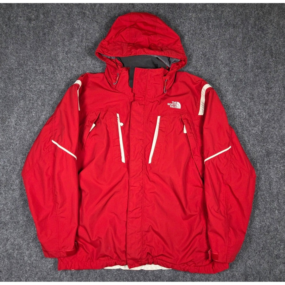 The North Face Ski Jacket Mens XL Red White Hooded Technical Shell Coat